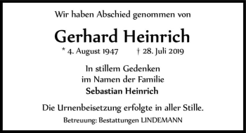 Traueranzeige von Gerhard Heinrich  von Magdeburger Volksstimme