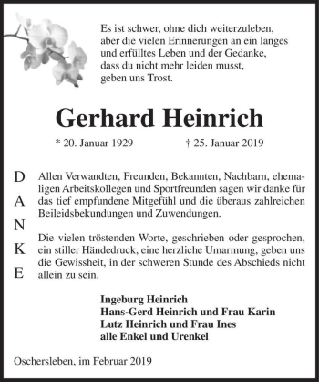 Traueranzeige von Gerhard Heinrich  von Magdeburger Volksstimme