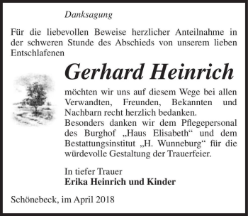 Traueranzeige von Gerhard Heinrich  von Magdeburger Volksstimme