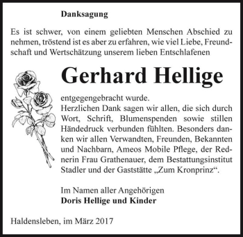 Traueranzeige von Gerhard Hellige  von Magdeburger Volksstimme