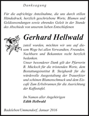 Traueranzeige von Gerhard Hellwald  von Magdeburger Volksstimme