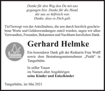 Traueranzeige von Gerhard Helmke  von Magdeburger Volksstimme