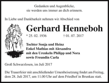 Traueranzeige von Gerhard Henneboh  von Magdeburger Volksstimme