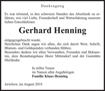 Traueranzeige von Gerhard Henning  von Magdeburger Volksstimme