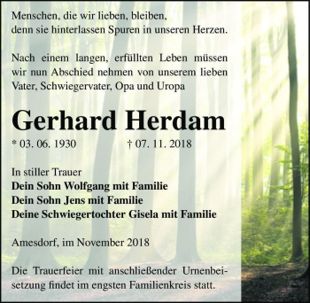 Traueranzeige von Gerhard Herdam  von Magdeburger Volksstimme