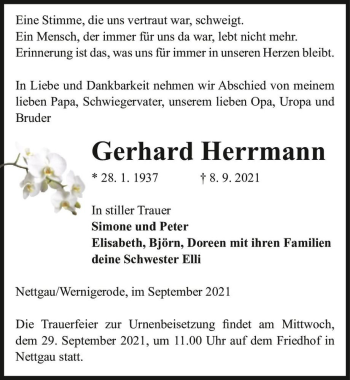 Traueranzeige von Gerhard Hermann  von Magdeburger Volksstimme