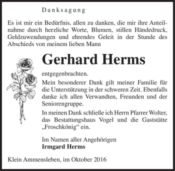 Traueranzeige von Gerhard Herms  von Magdeburger Volksstimme