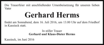 Traueranzeige von Gerhard Herms  von Magdeburger Volksstimme
