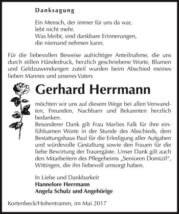Traueranzeige von Gerhard Herrmann  von Magdeburger Volksstimme