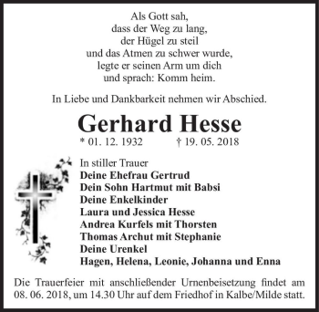 Traueranzeige von Gerhard Hesse  von Magdeburger Volksstimme