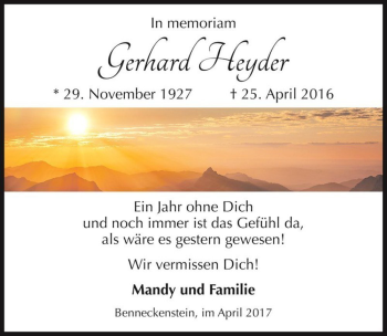 Traueranzeige von Gerhard Heyder  von Magdeburger Volksstimme
