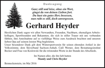 Traueranzeige von Gerhard Heyder  von Magdeburger Volksstimme