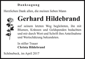 Traueranzeige von Gerhard Hildebrand  von Magdeburger Volksstimme