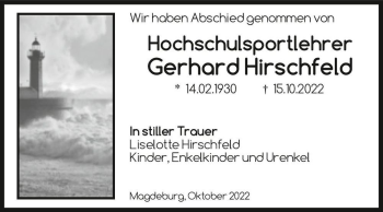 Traueranzeige von Gerhard Hirschfeld  von Magdeburger Volksstimme