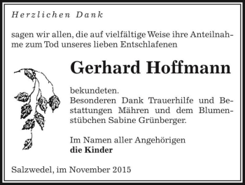 Traueranzeige von Gerhard Hoffmann  von Magdeburger Volksstimme