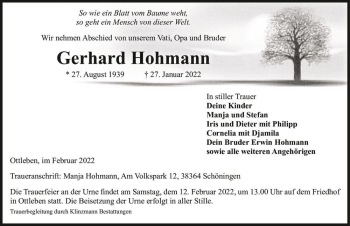 Traueranzeige von Gerhard Hohmann  von Magdeburger Volksstimme