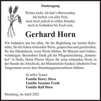 Traueranzeige von Gerhard Horn  von Magdeburger Volksstimme