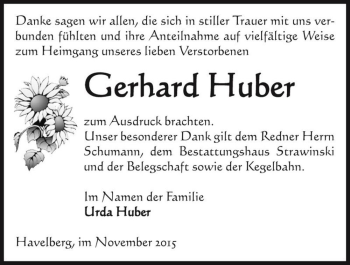 Traueranzeige von Gerhard Huber  von Magdeburger Volksstimme