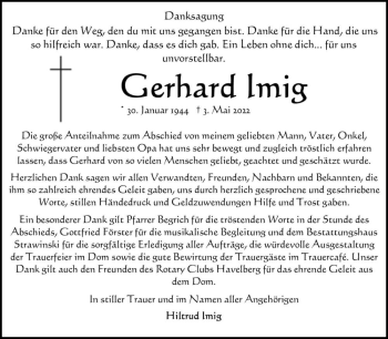 Traueranzeige von Gerhard Imig  von Magdeburger Volksstimme