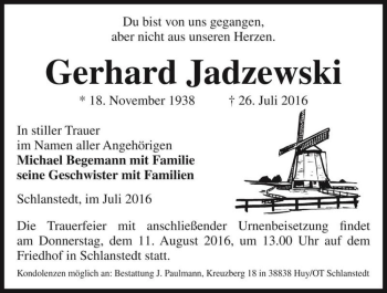 Traueranzeige von Gerhard Jadzewski  von Magdeburger Volksstimme