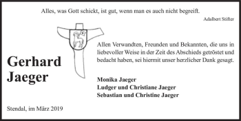 Traueranzeige von Gerhard Jaeger  von Magdeburger Volksstimme