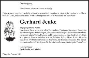 Traueranzeige von Gerhard Jenke  von Magdeburger Volksstimme