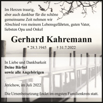 Traueranzeige von Gerhard Kahremann  von Magdeburger Volksstimme