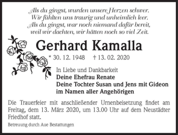 Traueranzeige von Gerhard Kamalla  von Magdeburger Volksstimme