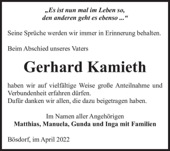 Traueranzeige von Gerhard Kamieth  von Magdeburger Volksstimme