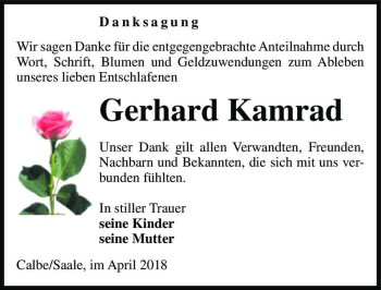 Traueranzeige von Gerhard Kamrad  von Magdeburger Volksstimme
