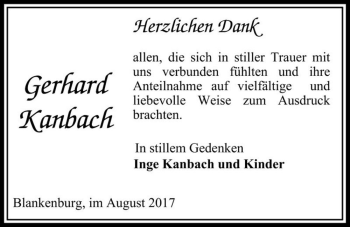 Traueranzeige von Gerhard Kanbach  von Magdeburger Volksstimme