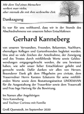 Traueranzeige von Gerhard Kanneberg  von Magdeburger Volksstimme