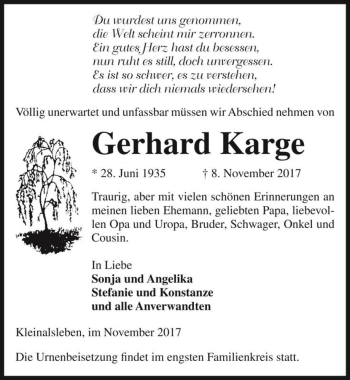 Traueranzeige von Gerhard Karge  von Magdeburger Volksstimme