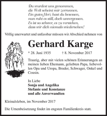 Traueranzeige von Gerhard Karge  von Magdeburger Volksstimme