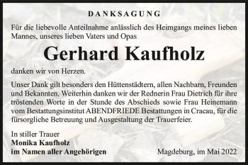 Traueranzeige von Gerhard Kaufholz  von Magdeburger Volksstimme