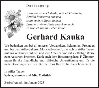Traueranzeige von Gerhard Kauka  von Magdeburger Volksstimme