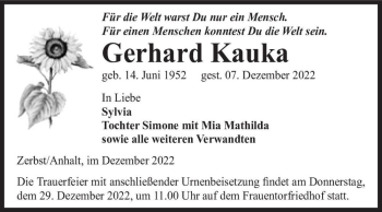 Traueranzeige von Gerhard Kauka  von Magdeburger Volksstimme