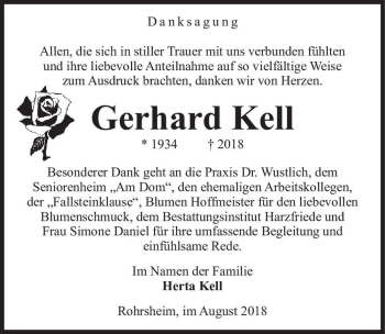 Traueranzeige von Gerhard Kell  von Magdeburger Volksstimme