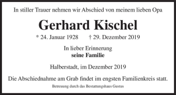Traueranzeige von Gerhard Kischel  von Magdeburger Volksstimme