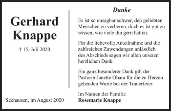 Traueranzeige von Gerhard Knappe  von Magdeburger Volksstimme