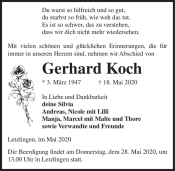 Traueranzeige von Gerhard Koch  von Magdeburger Volksstimme