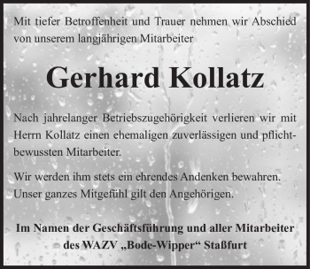 Traueranzeige von Gerhard Kollatz  von Magdeburger Volksstimme