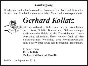 Traueranzeige von Gerhard Kollatz  von Magdeburger Volksstimme