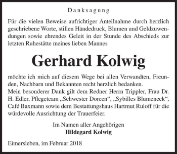 Traueranzeige von Gerhard Kolwig  von Magdeburger Volksstimme