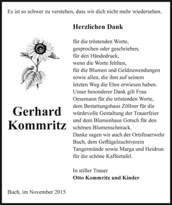 Traueranzeige von Gerhard Kommritz  von Magdeburger Volksstimme