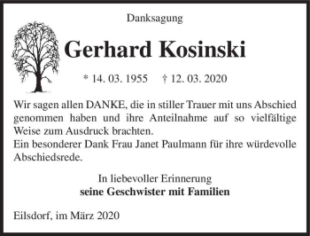 Traueranzeige von Gerhard Kosinski  von Magdeburger Volksstimme