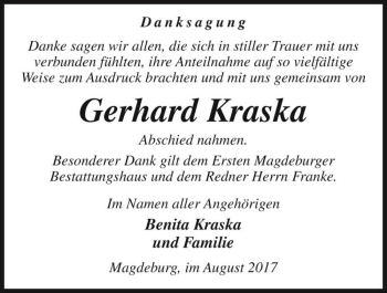 Traueranzeige von Gerhard Kraska  von Magdeburger Volksstimme