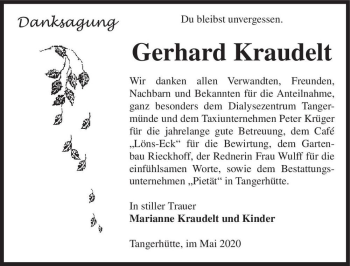 Traueranzeige von Gerhard Kraudelt  von Magdeburger Volksstimme