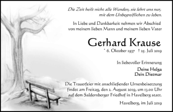 Traueranzeige von Gerhard Krause  von Magdeburger Volksstimme