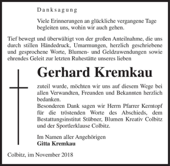 Traueranzeige von Gerhard Kremkau  von Magdeburger Volksstimme